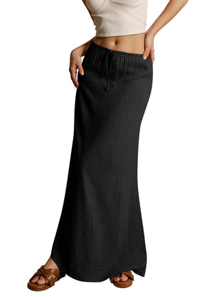 Cotton Solid Color Drawstring Elastic Waist Skirt