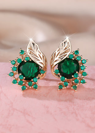 Round Flower Feather Zircon Earrings