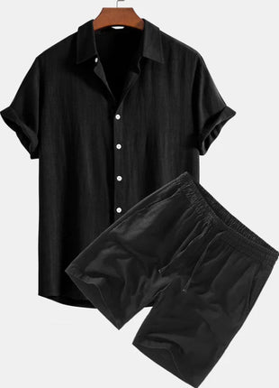 Men's Solid Color Casual Short-sleeved Shirt Shorts Suit