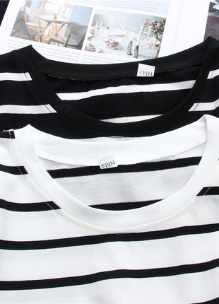 Black Striped Western Style Long-sleeved T-shirt