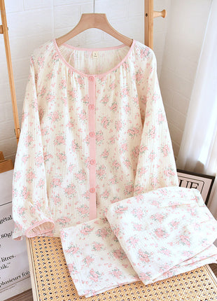 Cotton Floral Sweet Long-sleeved Trousers Pyjamas Suit