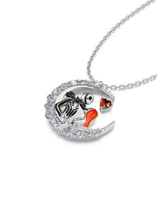 Halloween Moon-shaped Skull Necklace With Rhinestones