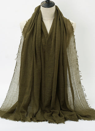 Pure Color Pleated Cotton Scarf Cotton And Linen Scarf