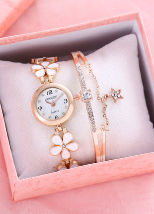 Women's Bracelet Watch Flower Disk Two-piece Bracelet Set