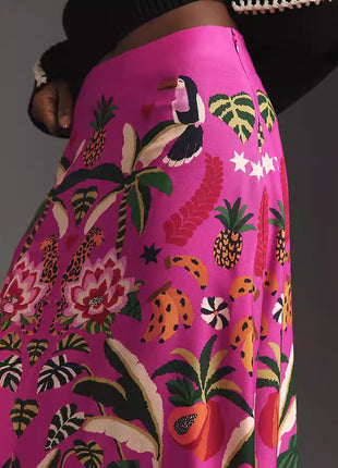 Street Tropical Plant Vintage Print Skirt