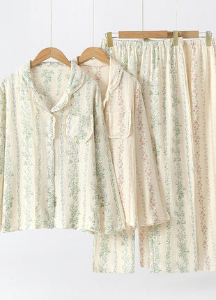 Double-layer Gauze Floral All Cotton Loose Pyjamas