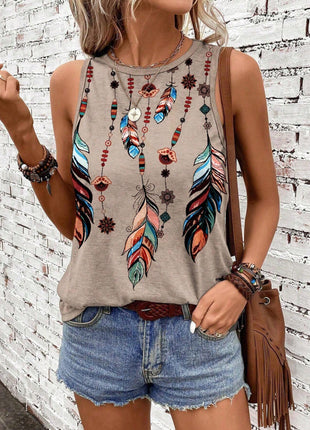 Women's Feather Print Vest Summer Print