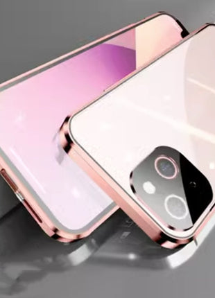 iPhone 13/14/15 Peep-Proof Magnetic Double-Sided Glass Case with Buckle