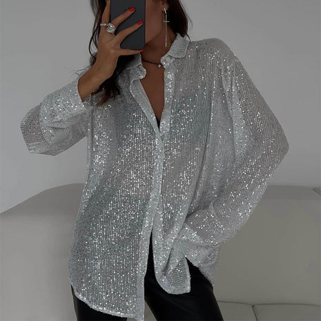 Sequin Lapel Long Sleeve cardigan