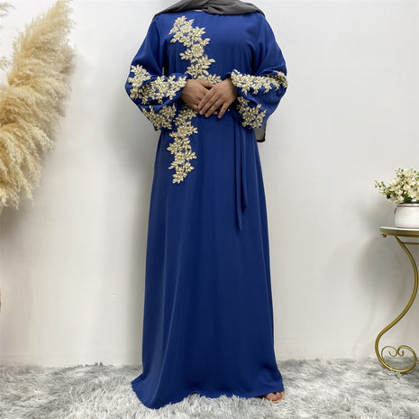 Ice Silk Lace Beaded Closed Abaya
