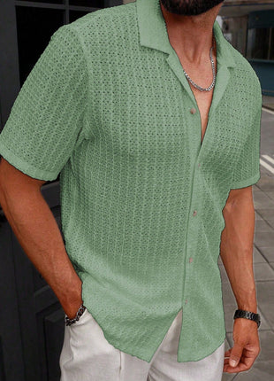 Men's Casual Striped Shirt Lapel Short Sleeve Top