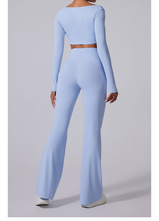 Autumn And Winter New Flared Pants Solid Color Sports Long-sleeve Suit