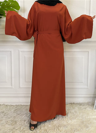 Solid Color Plus Size Lace-up Abaya