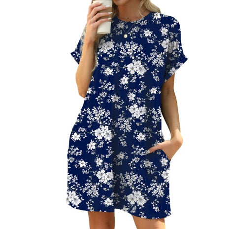 Loose Crew Neck Short Sleeve Pocket Dress