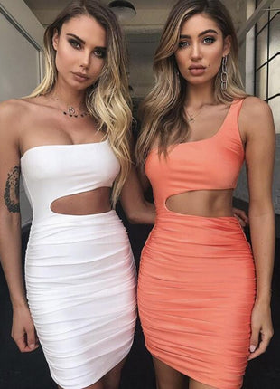 Slim One-shoulder Short Hollow Mini Dress