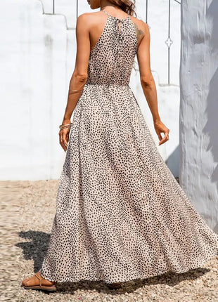 Women's Sleeveless Polka Dot Waist Split Sling Dress