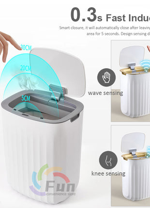 13L / 16L Smart Trash Can IPX5 Waterproof, Waved, Kick & Knee Induction with Lid