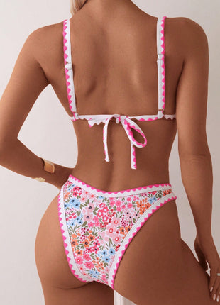 Printed Swimming Lace-up Split Bikini Suit