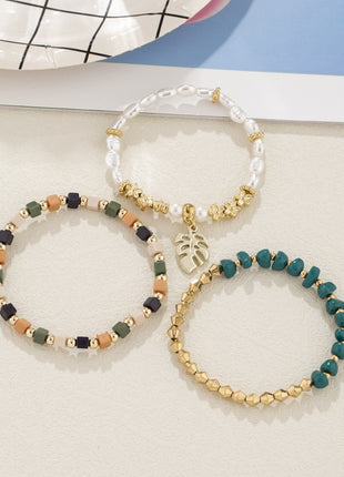 Vintage Pearl & Stone Leaf Pendant Bracelet