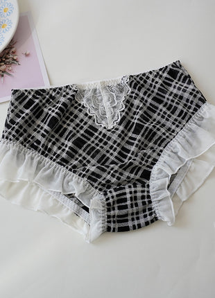High Waist Hip Retro Lace Black And White Briefs