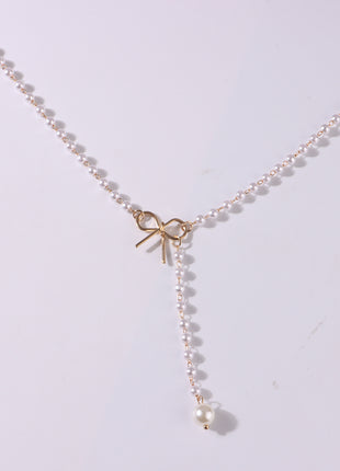 Bow Pearl Tassel Pendant Necklace