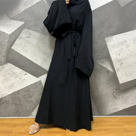 Solid Color Plus Size Lace-up Abaya