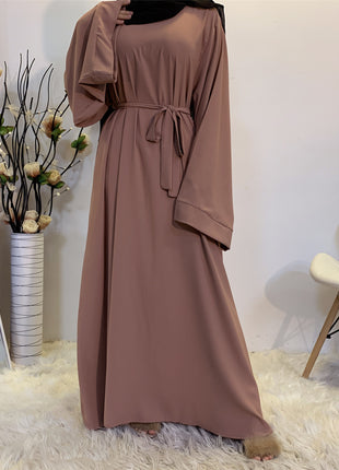 Solid Color Plus Size Lace-up Abaya