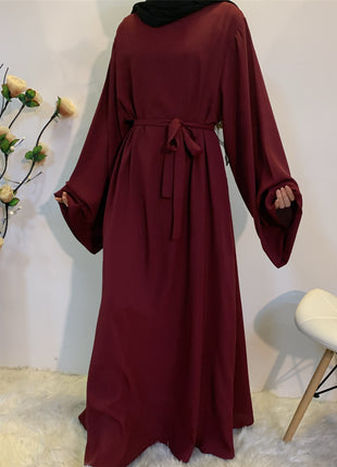 Solid Color Plus Size Lace-up Abaya