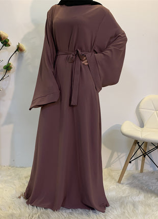Solid Color Plus Size Lace-up Abaya