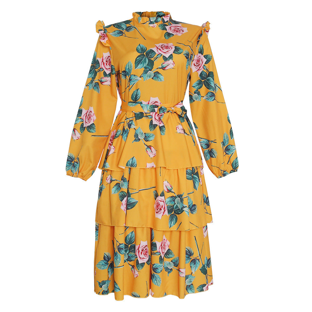Plus size long-sleeved lace-up dress