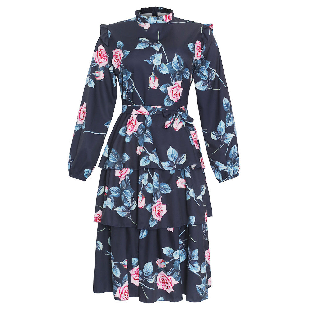 Plus size long-sleeved lace-up dress