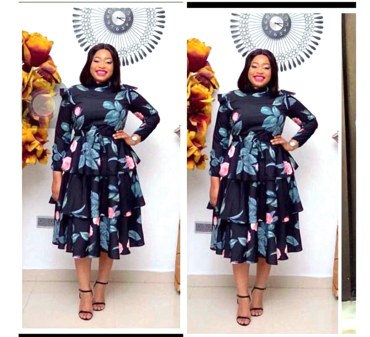 Plus size long-sleeved lace-up dress