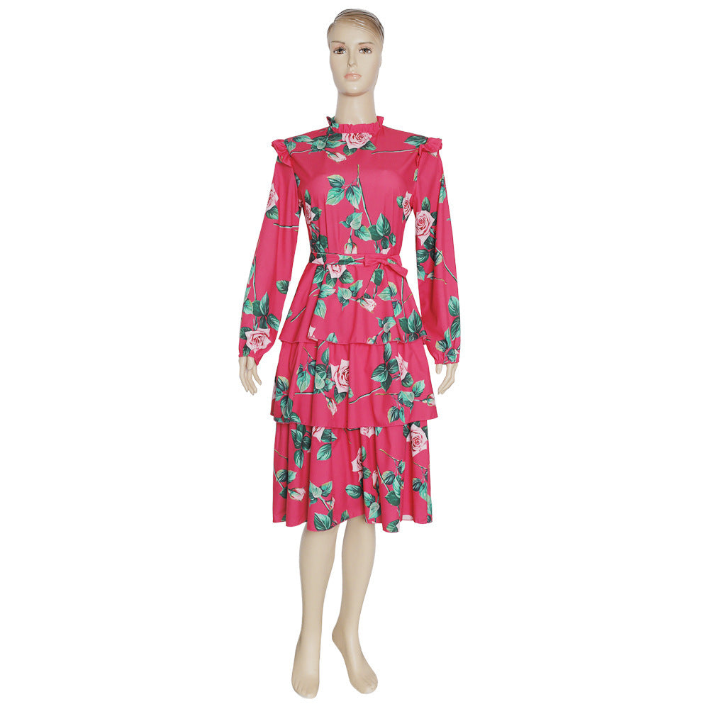 Plus size long-sleeved lace-up dress