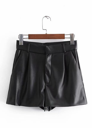 Simple Style High Waist PU Leather Shorts