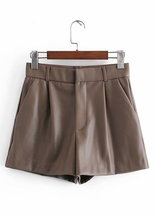 Simple Style High Waist PU Leather Shorts