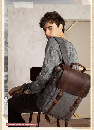 Retro Literary Vertical Square Canvas Large Capacity Travel backpack