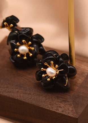 Natural Stone Pearl Flower Earrings