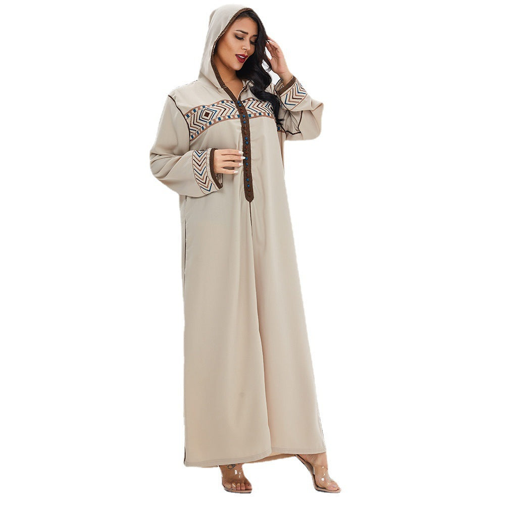 Rayon Woven Embroidery Hooded Dress
