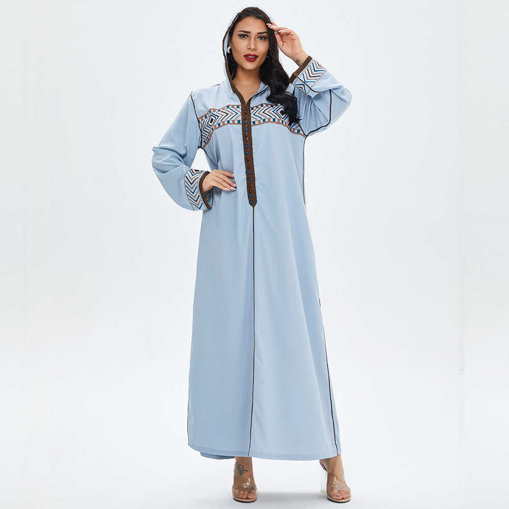 Rayon Woven Embroidery Hooded Dress