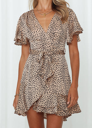 V-Neck Ruffled Belt Wrap Dress