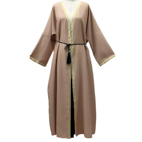 Long Ribbon Golden edge Light Abaya