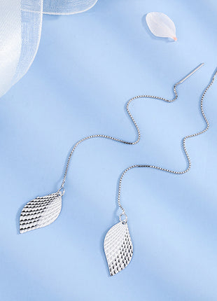S925 Sterling Line Shiny Tree Leaf Earrings