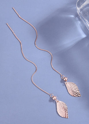 S925 Sterling Line Shiny Tree Leaf Earrings