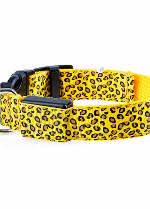 LED Safety Adjustable Nylon Leopard Dog Collar