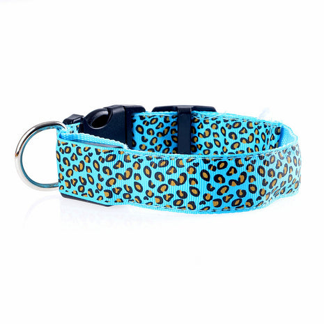 LED Safety Adjustable Nylon Leopard Dog Collar