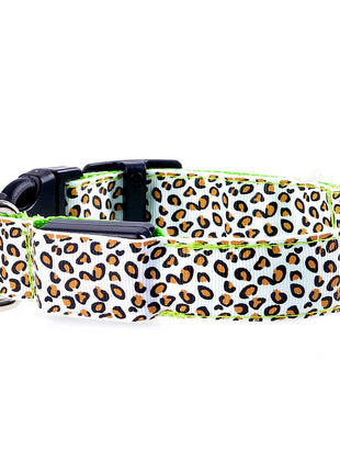 LED Safety Adjustable Nylon Leopard Dog Collar