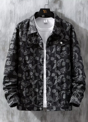 Printed Jacquard Fashion Casual All-matching Personality Trend Men's Coat
