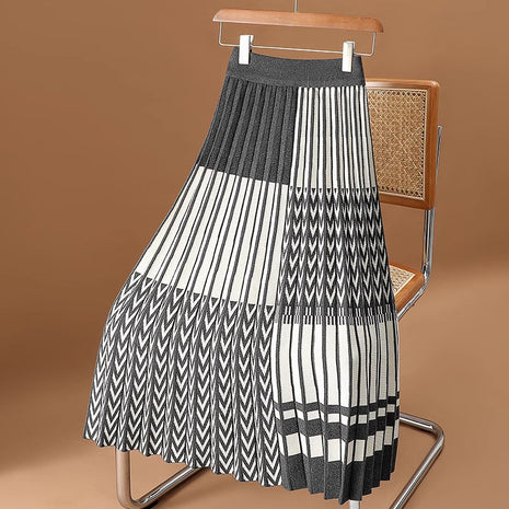 Plaid Pleated Skirt Knitted Skirt