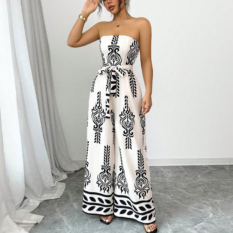 Wide-leg Slim Fit Tied Printed Jumpsuit