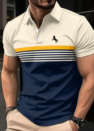 Men's Casual Striped Color Block Design Sports Style Collar Golf Shirt